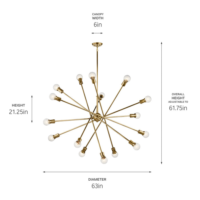 Kichler 52537NBR 16 Light Chandelier, Natural Brass