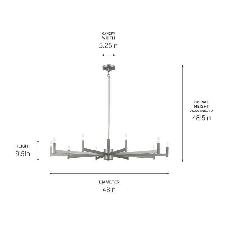 Kichler 52613SN Ten Light Chandelier, Satin Nickel