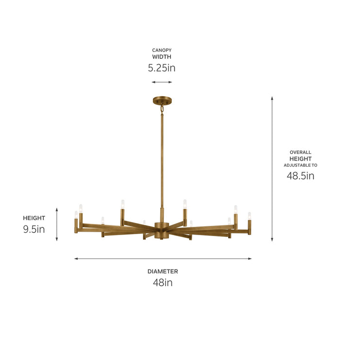 Kichler 52613NBR Ten Light Chandelier, Natural Brass