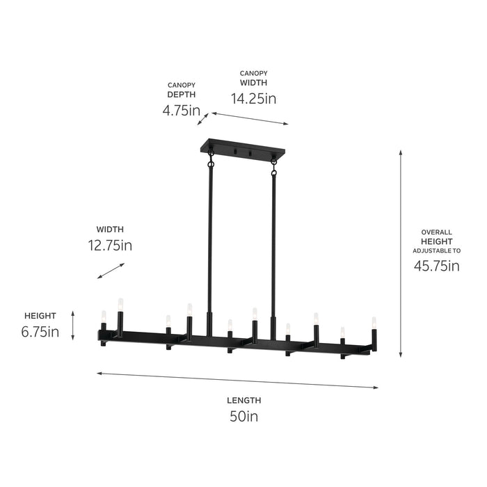 Kichler 52614BK Ten Light Linear Chandelier, Black