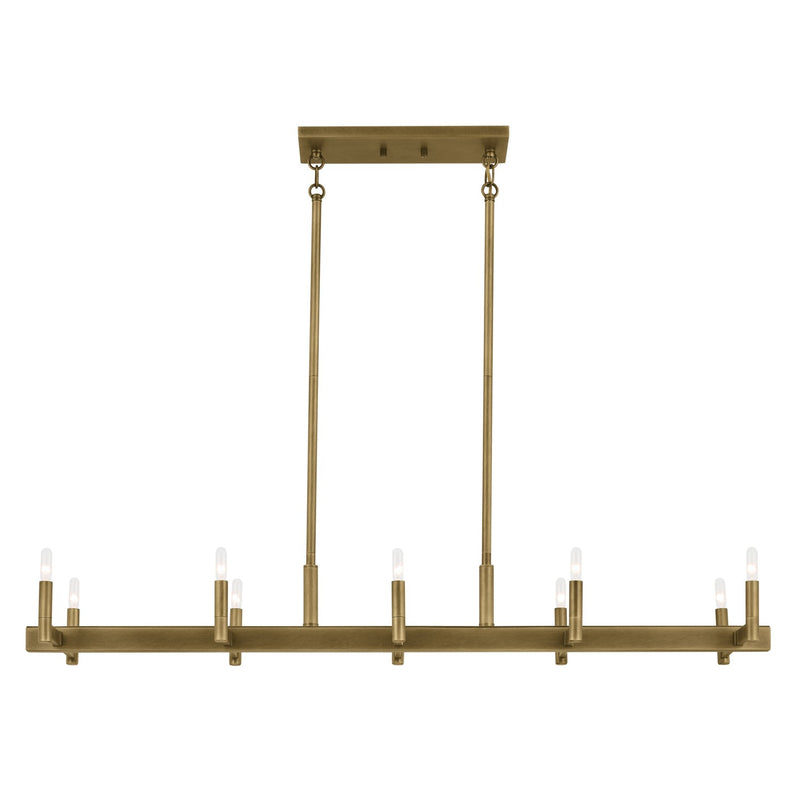 Kichler 52614NBR Ten Light Linear Chandelier, Natural Brass