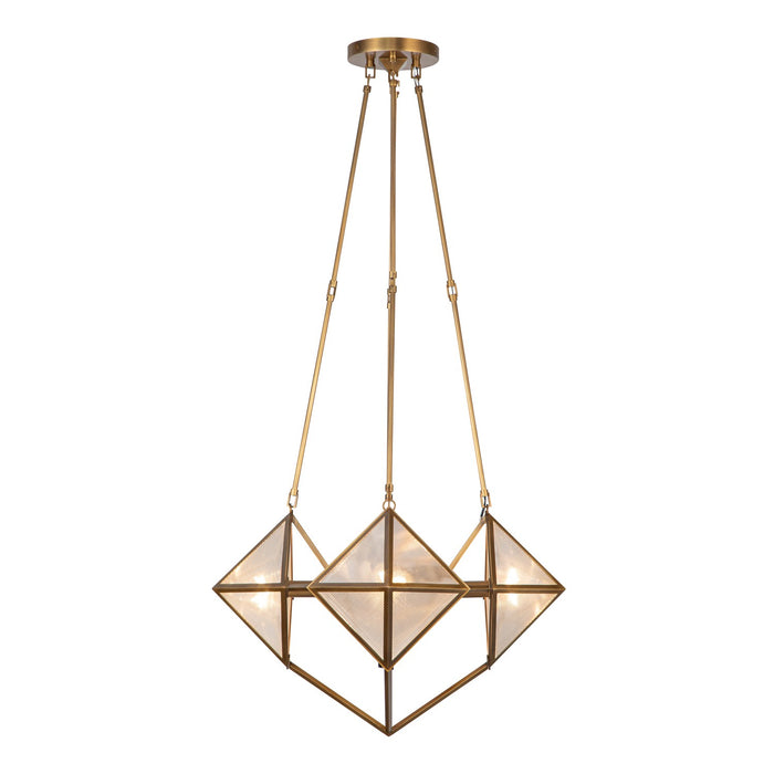 Alora CH332421VBCR Four Light Chandelier, Ribbed Glass/Vintage Brass