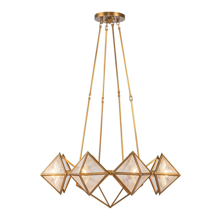 Alora CH332830VBCR Eight Light Chandelier, Ribbed Glass/Vintage Brass