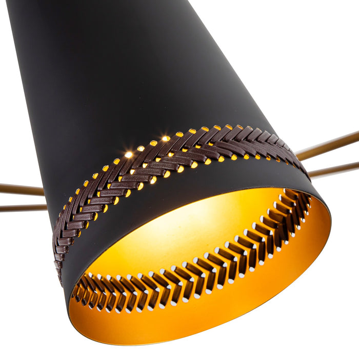 Alora CH342545MBHL Five Light Chandelier, Matte Black/Hazelnut Leather