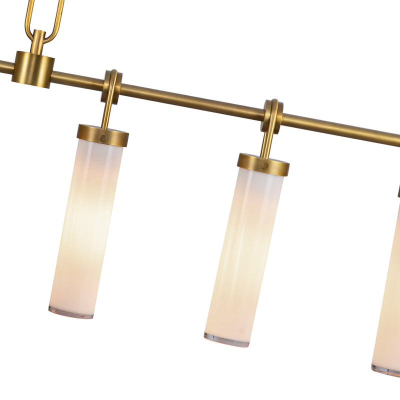 Alora LP355652VBGO Six Light Linear Pendant, Vintage Brass/Glossy Opal
