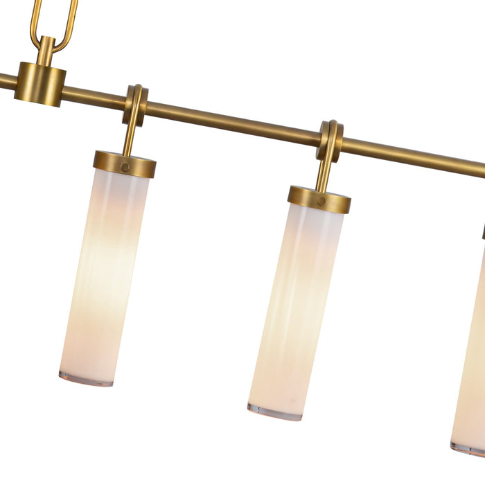 Alora LP355652VBGO Six Light Linear Pendant, Vintage Brass/Glossy Opal