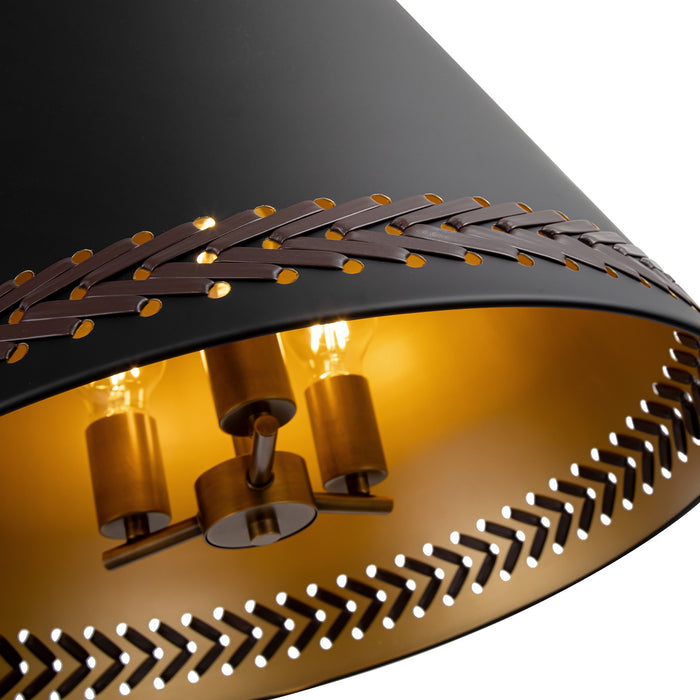 Alora PD342020MBHL Three Light Pendant, Matte Black/Hazelnut Leather