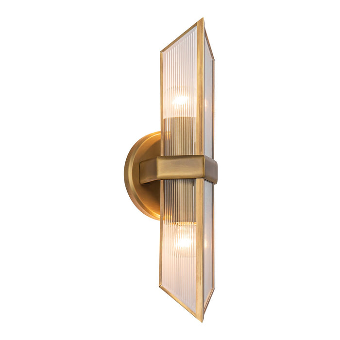 Alora WV332815VBCR Two Light Vanity, Ribbed Glass/Vintage Brass