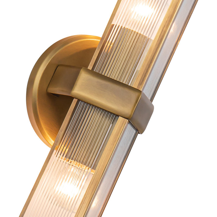 Alora WV332815VBCR Two Light Vanity, Ribbed Glass/Vintage Brass