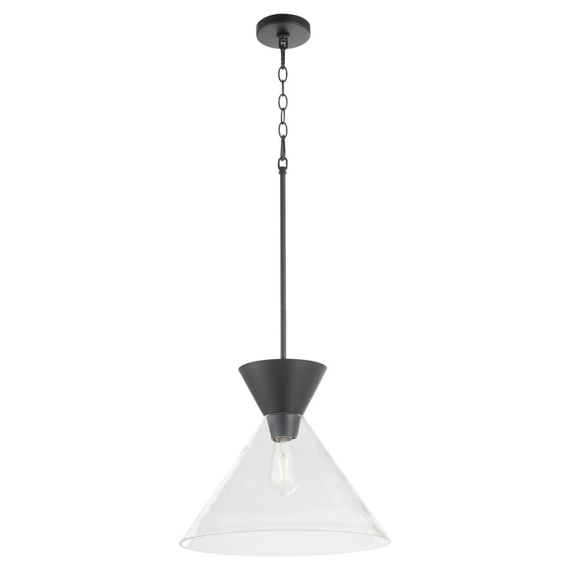 Quorum 8119-259 One Light Pendant, Matte Black w/ Clear Glass
