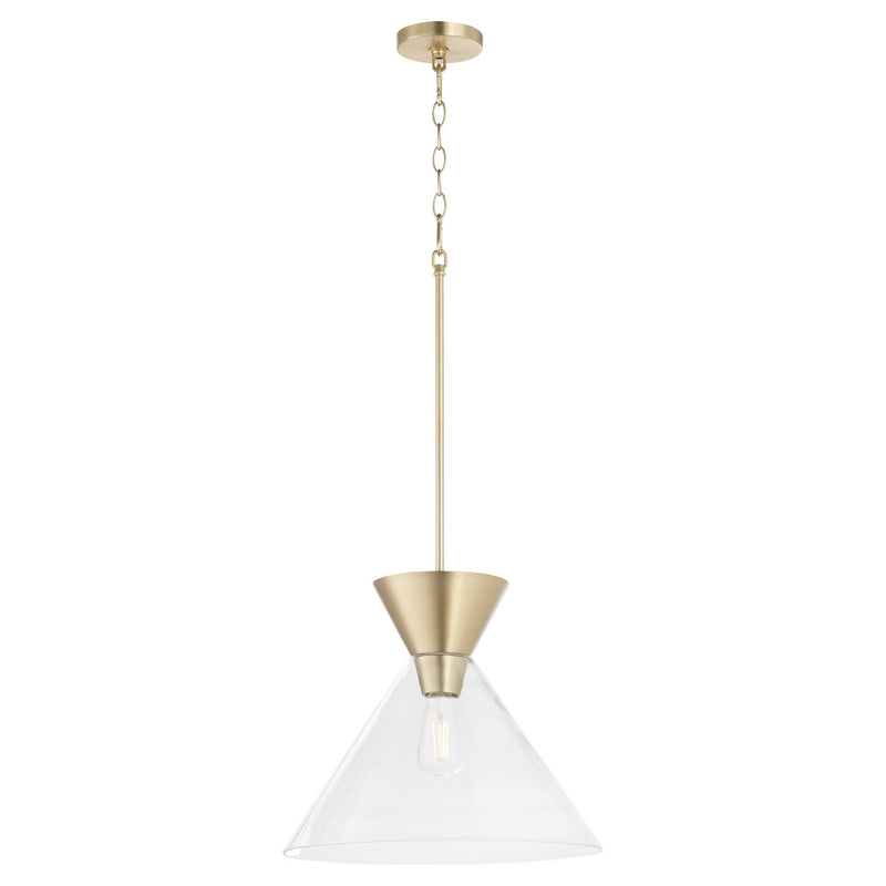 Quorum 8119-280 One Light Pendant, Aged Brass w/ Clear Glass