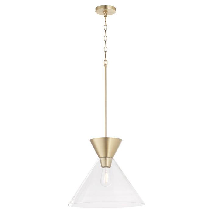 Quorum 8119-280 One Light Pendant, Aged Brass w/ Clear Glass