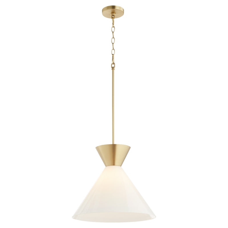 Quorum 8119-80 One Light Pendant, Aged Brass w/ Gloss Opal