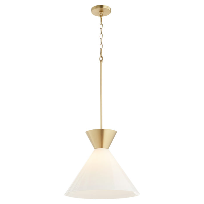 Quorum 8119-80 One Light Pendant, Aged Brass w/ Gloss Opal