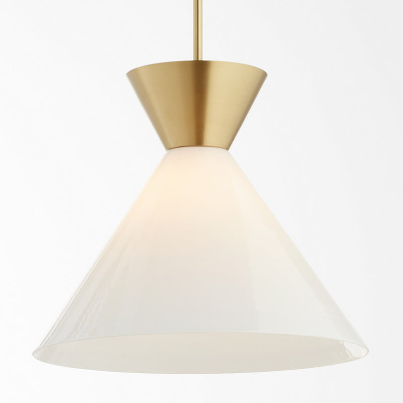 Quorum 8119-80 One Light Pendant, Aged Brass w/ Gloss Opal