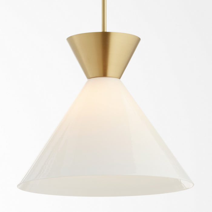 Quorum 8119-80 One Light Pendant, Aged Brass w/ Gloss Opal