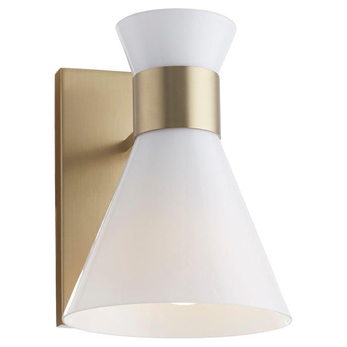 Quorum 5119-1-80 One Light Wall Mount, Aged Brass w/ Gloss Opal