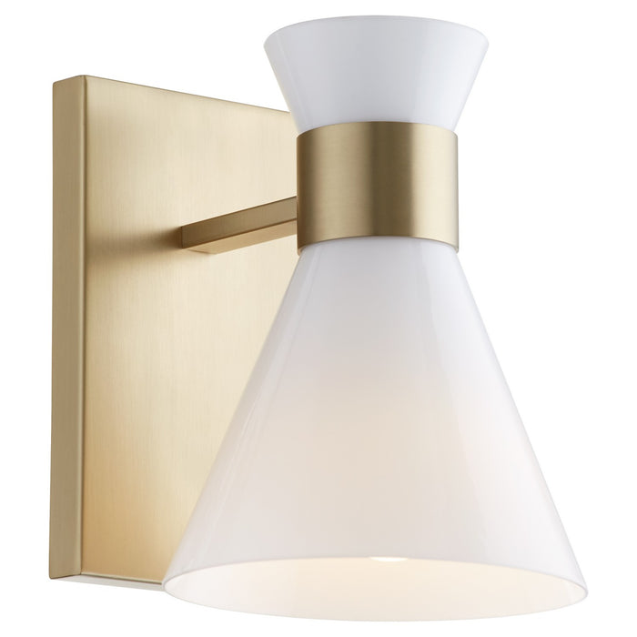 Quorum 5119-1-80 One Light Wall Mount, Aged Brass w/ Gloss Opal