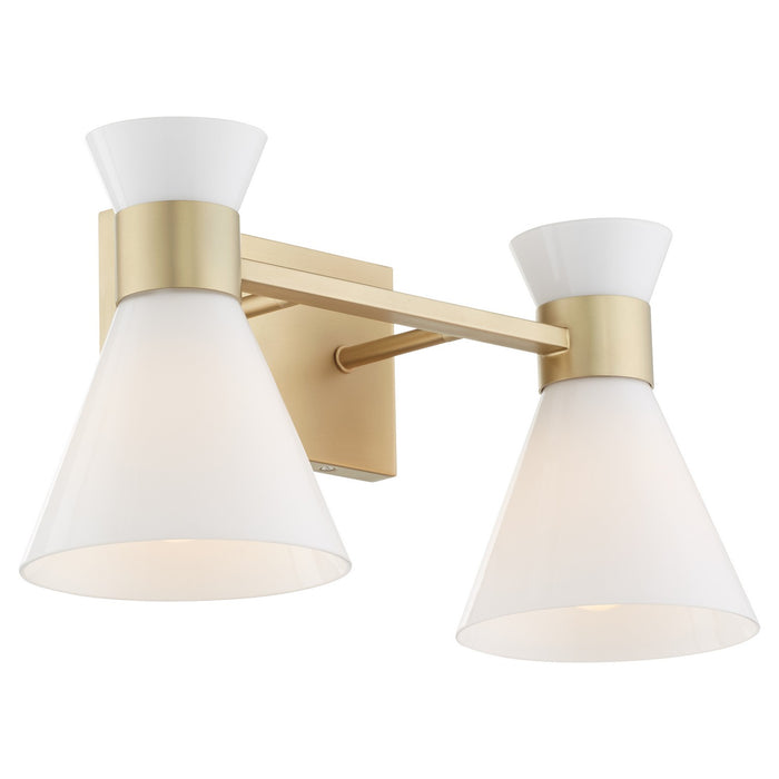 Quorum 5119-2-80 Two Light Vanity, Aged Brass w/ Gloss Opal