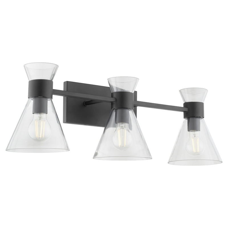 Quorum 5119-3-259 Three Light Vanity, Matte Black w/ Clear Glass