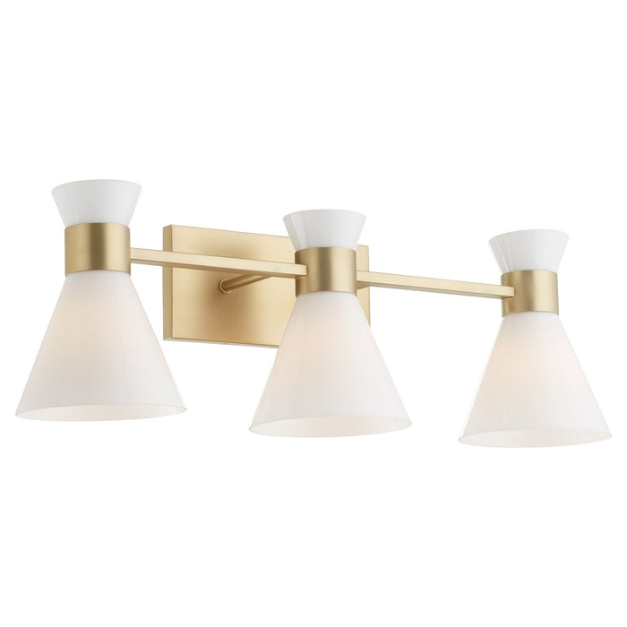 Quorum 5119-3-80 Three Light Vanity, Aged Brass w/ Gloss Opal
