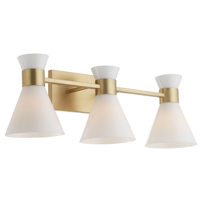 Quorum 5119-3-80 Three Light Vanity, Aged Brass w/ Gloss Opal