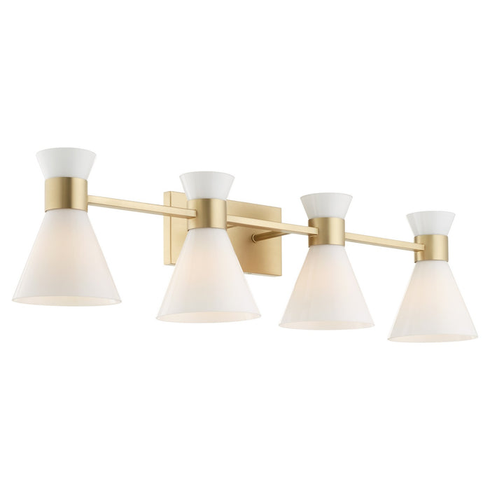Quorum 5119-4-80 Four Light Vanity, Aged Brass w/ Gloss Opal