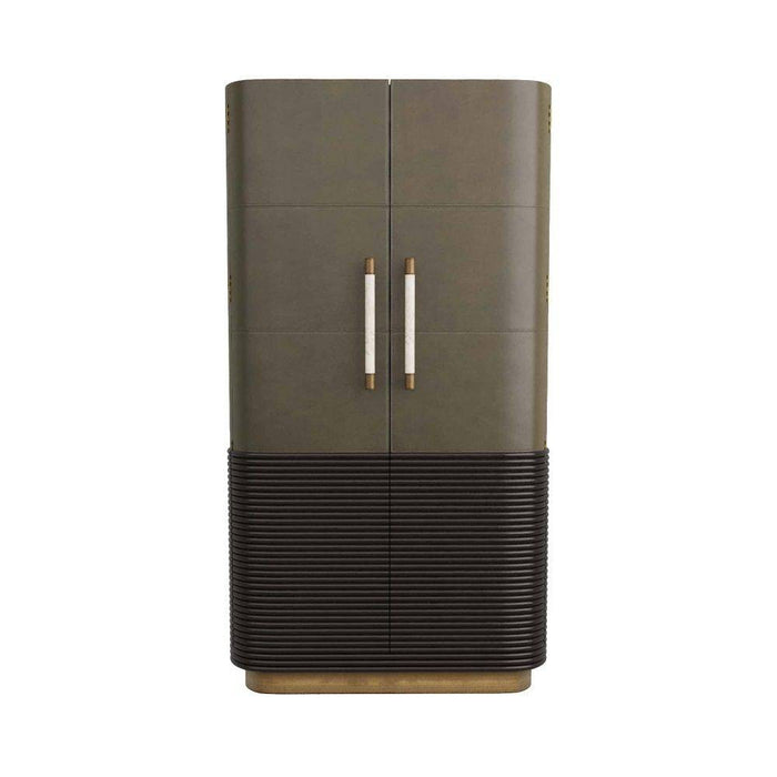 Arteriors 6266 Cabinet, Graphite Leather/Umder Oak/White Marble/Antique Brass