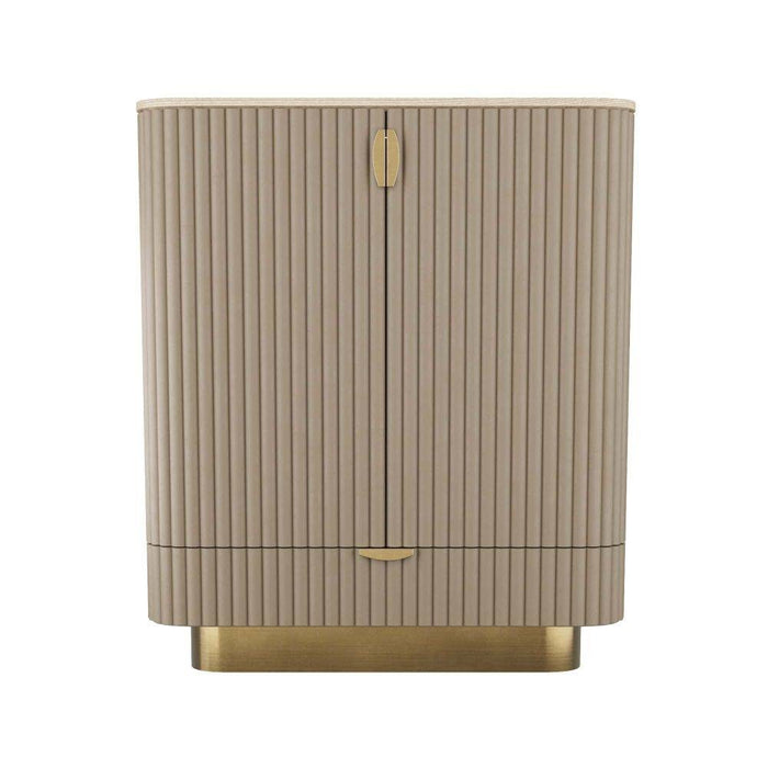 Arteriors 6267 Cocktail Cabinet, Gray Leather/Smoke Oak/Vintage Brass