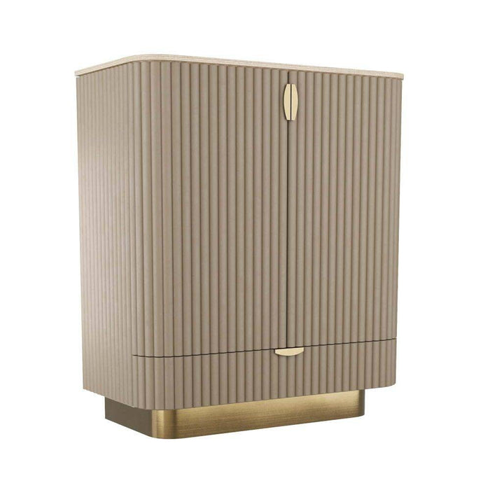 Arteriors 6267 Cocktail Cabinet, Gray Leather/Smoke Oak/Vintage Brass