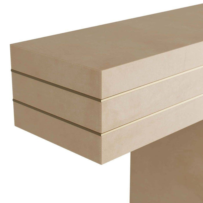Arteriors 6938 Console, Taupe Leather/Antique Brass