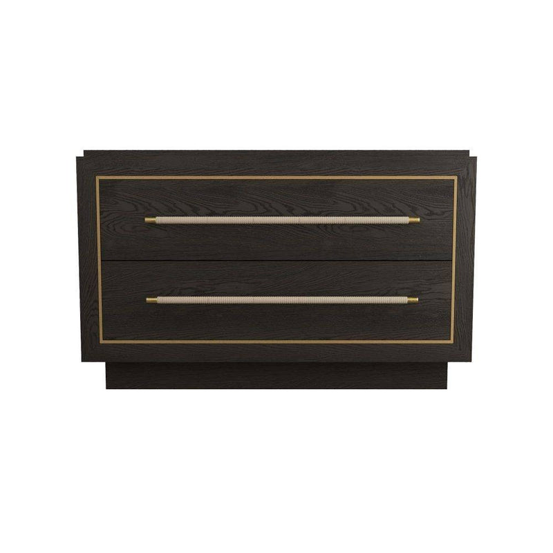 Arteriors 6939 Side Table, Ebony Oak/Dove Leather/Antique Brass