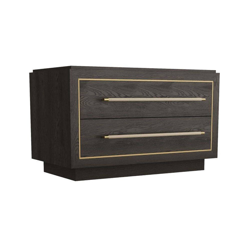 Arteriors 6939 Side Table, Ebony Oak/Dove Leather/Antique Brass