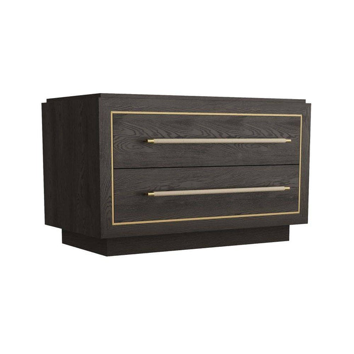 Arteriors 6939 Side Table, Ebony Oak/Dove Leather/Antique Brass