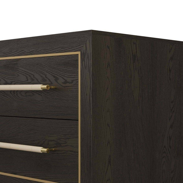 Arteriors 6939 Side Table, Ebony Oak/Dove Leather/Antique Brass