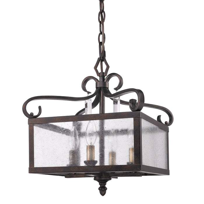 Golden 2049-M4 FB Four Light Pendant (Convertible), Fired Bronze