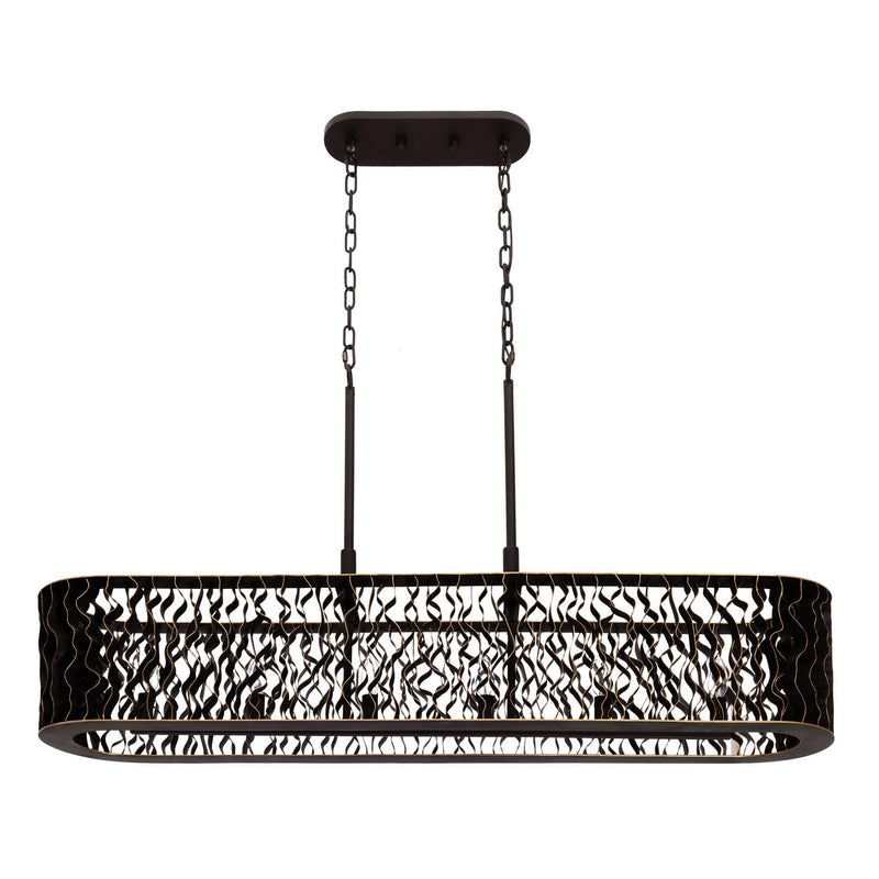 Varaluz 380N06MBFG Six Light Linear Pendant, Matte Black/French Gold