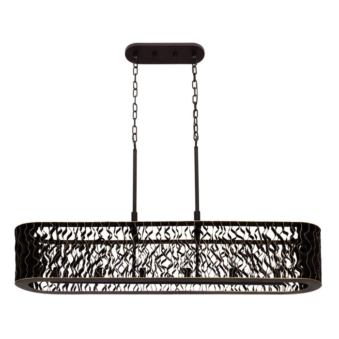 Varaluz 380N06MBFG Six Light Linear Pendant, Matte Black/French Gold