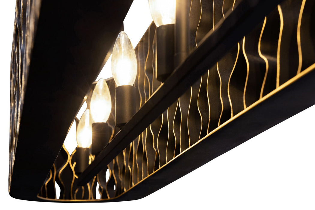Varaluz 380N06MBFG Six Light Linear Pendant, Matte Black/French Gold