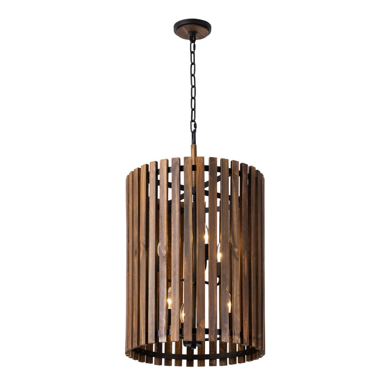 Varaluz 387F06MBW Six Light Foyer Pendant, Matte Black/Medium Walnut
