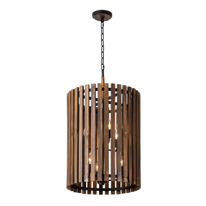 Varaluz 387F06MBW Six Light Foyer Pendant, Matte Black/Medium Walnut
