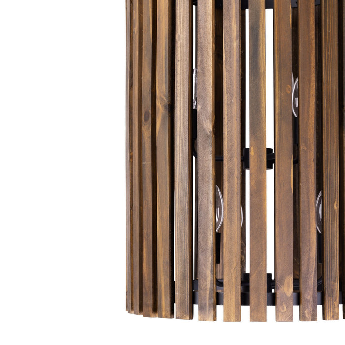Varaluz 387F06MBW Six Light Foyer Pendant, Matte Black/Medium Walnut