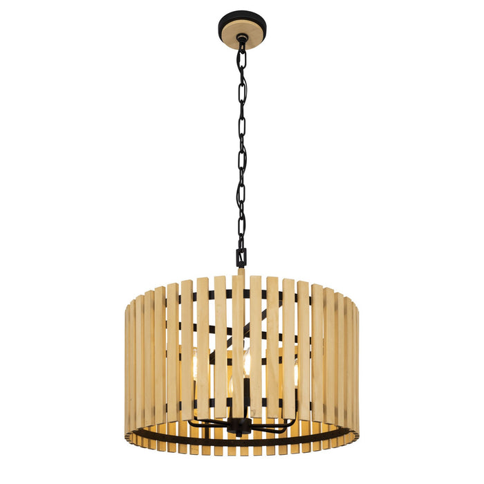 Varaluz 387P06MBH Six Light Pendant, Matte Black/Honey Blonde