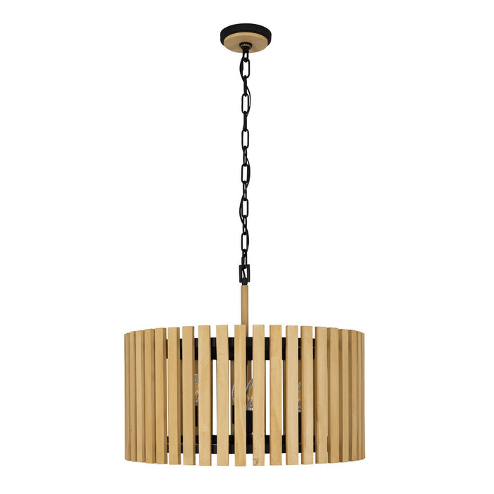 Varaluz 387P06MBH Six Light Pendant, Matte Black/Honey Blonde