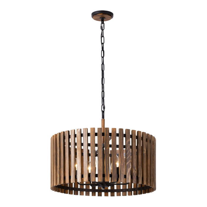 Varaluz 387P06MBW Six Light Pendant, Matte Black/Medium Walnut