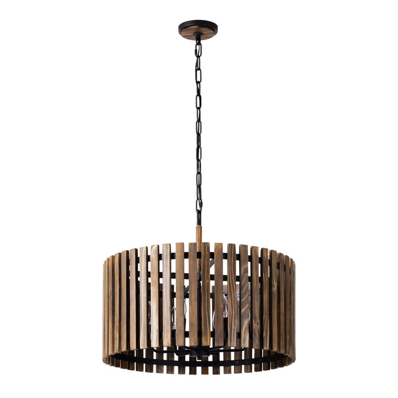 Varaluz 387P06MBW Six Light Pendant, Matte Black/Medium Walnut