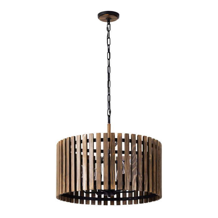 Varaluz 387P06MBW Six Light Pendant, Matte Black/Medium Walnut