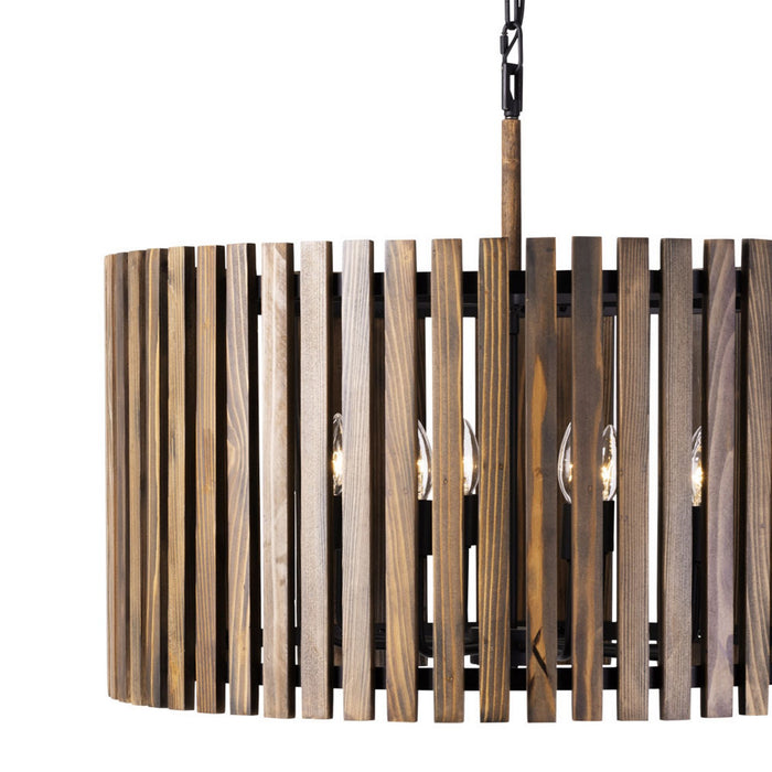 Varaluz 387P06MBW Six Light Pendant, Matte Black/Medium Walnut