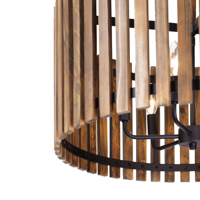 Varaluz 387P06MBW Six Light Pendant, Matte Black/Medium Walnut