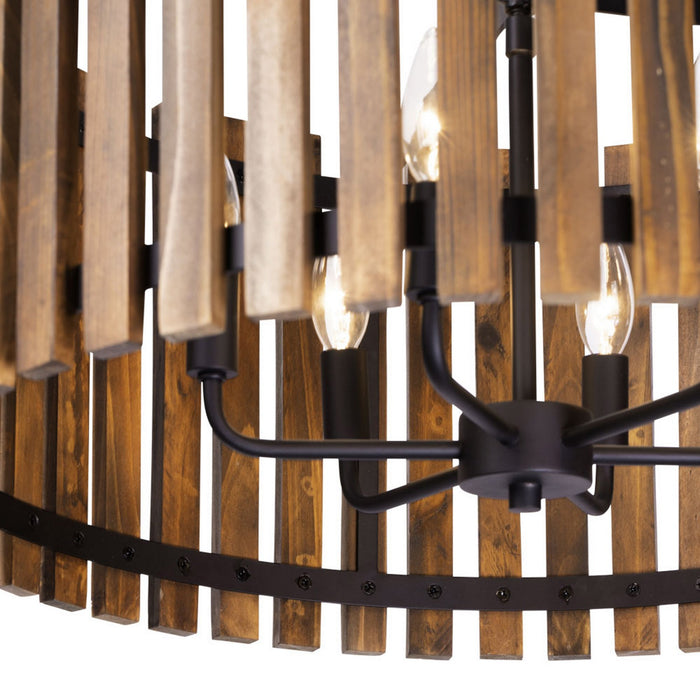 Varaluz 387P06MBW Six Light Pendant, Matte Black/Medium Walnut